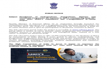 Enrollment of Undergraduate, Postgraduate, Diploma and Certificate Programme for learners in Africa commencing from 25th June 2021 under e-VidyaBharti and e-ArogyaBharti (e-VBAB) Project